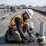roofing contractor on doing an inspection on a commercial flat roof
