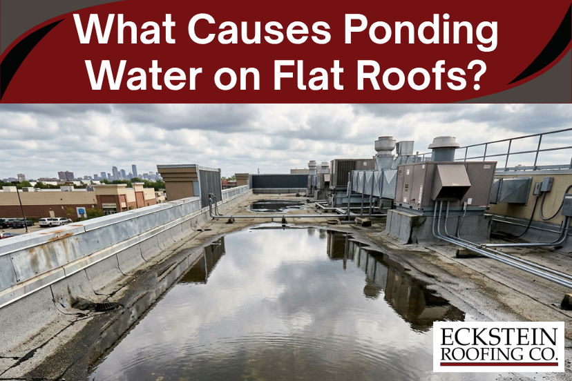What causes ponding water on flat roofs?