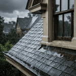 Rain falling on a residential shingle roof in Cincinnati 