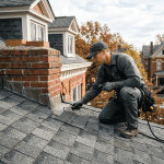 Roofing contractor repairing a shingle roof 